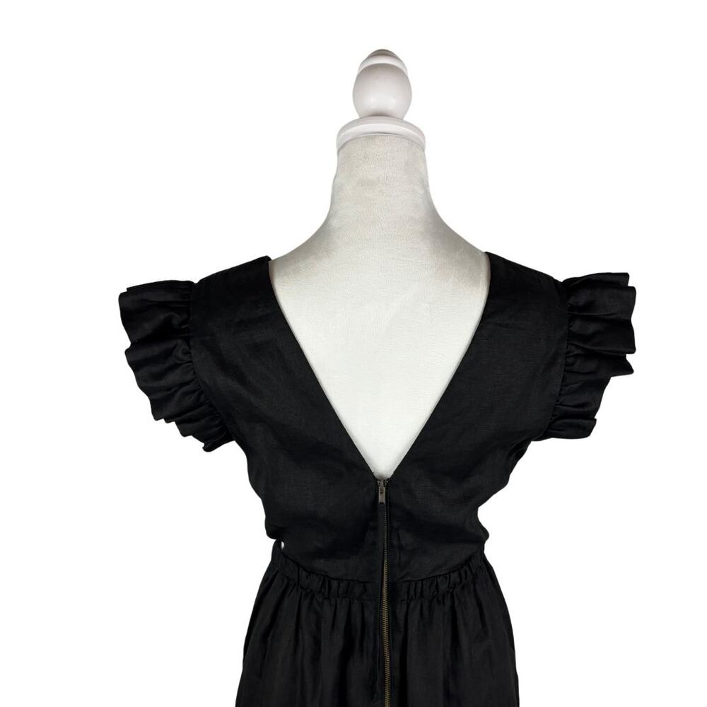 Marie Oliver Verana Linen Midi Dress 4 Black NWT Flounce Hem - Picture 7 of 10
